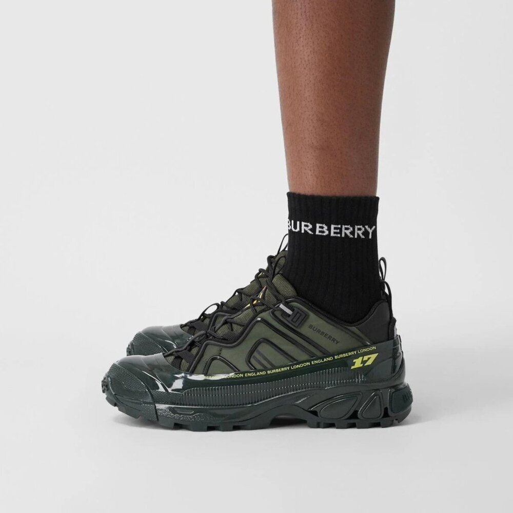 Burberry Nylon And Suede Arthur Sneakers In Green